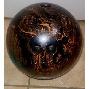 Vintage Brunswick Mineralite black Orange swirl bowling ball 16lb 4oz Drilled